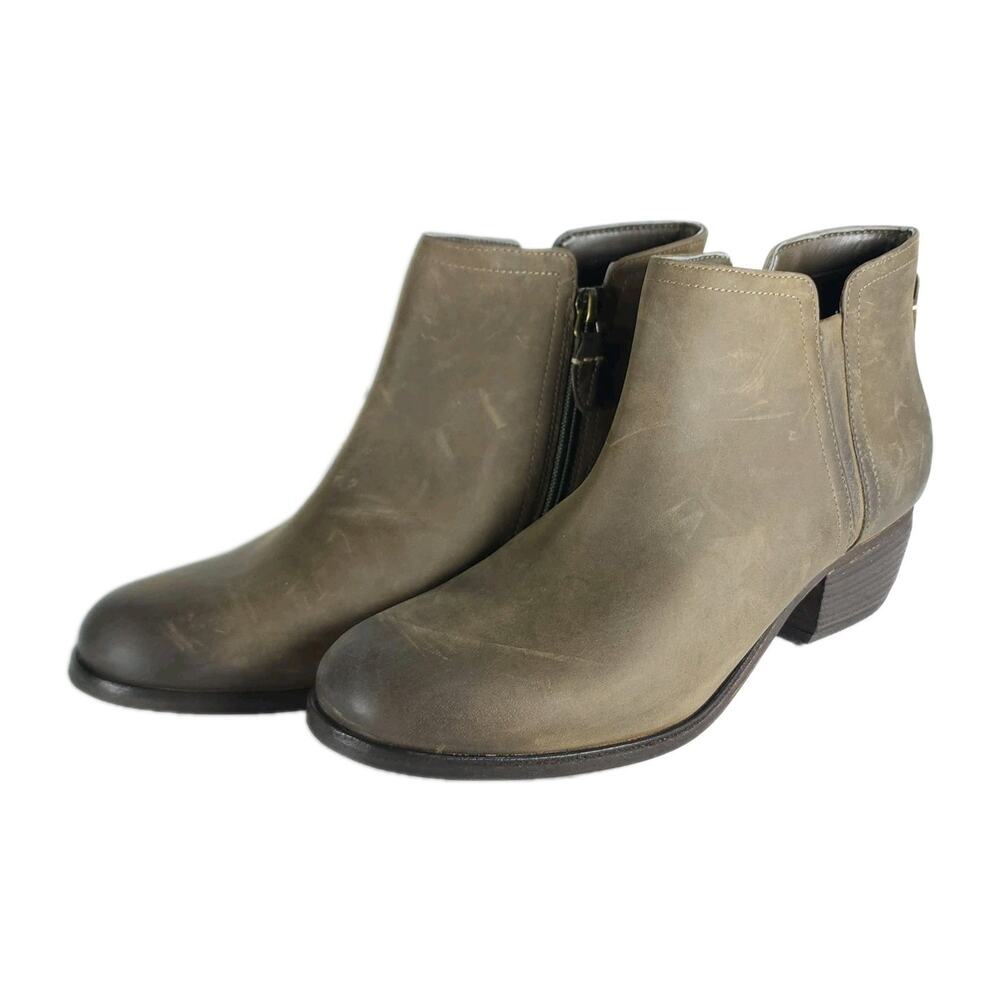 Clarks Women's Maypearl Ramie US 9M Olive Green Leather Side Zip Ankle Booties
